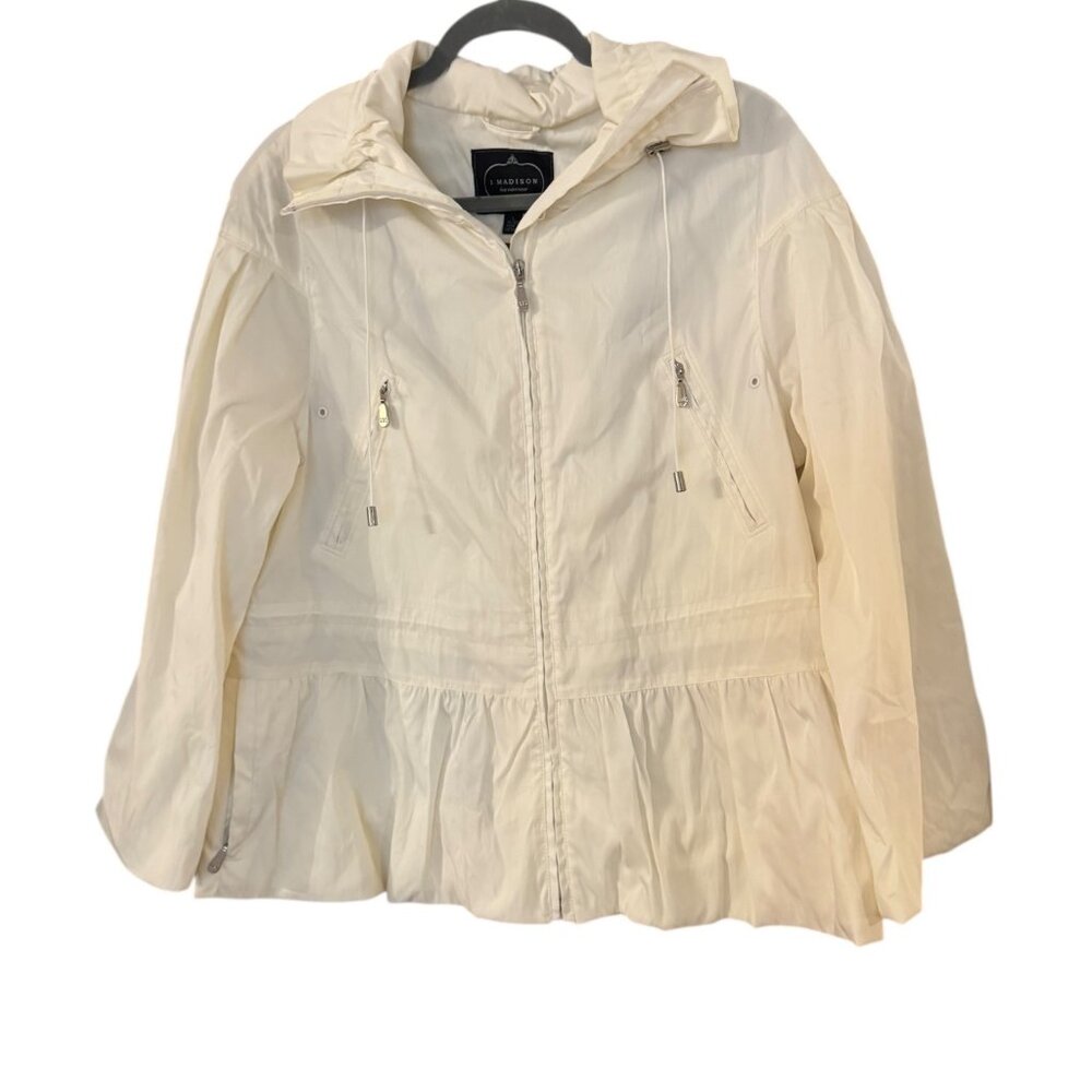 1 Madison Luxe Outerwear Cream Hooded Jacket Size S Lightweight Polyester